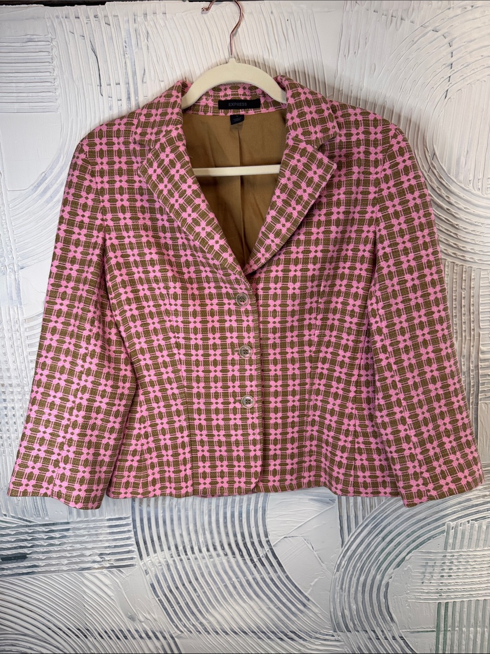 Express Pink and Brown Checked Blazer Jacket